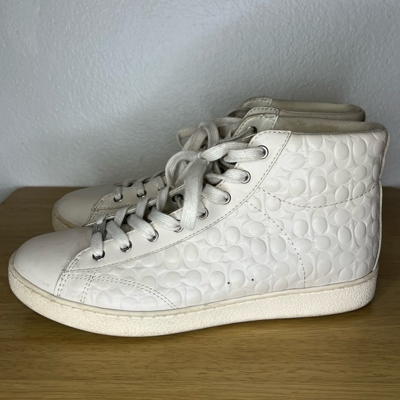 Coach Signature Monogram White Hightop Shoes - Picture 6 of 7